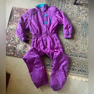 Vintage 80s One Piece Ski Snowboarding Suit Purple Turquoise Size 16 by Fera